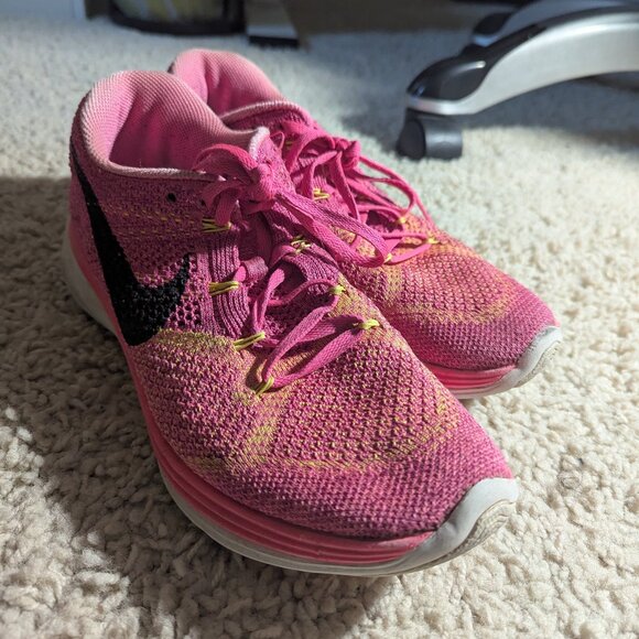 Nike Flyknit Lunar 3 Pink Blast heavy wear Size 10 - Picture 1 of 7